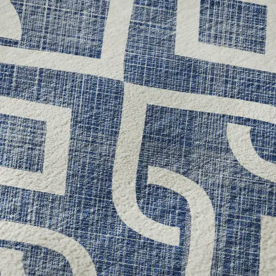 Navy Blue And Ivory Geometric Washable Area Rug With UV Protection Photo 8
