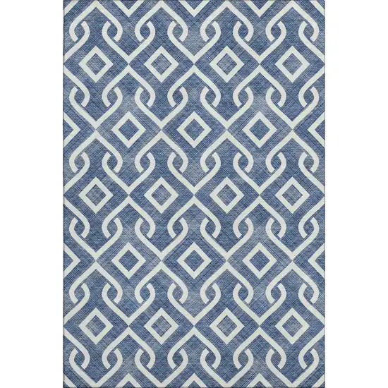 Navy Blue And Ivory Geometric Washable Area Rug With UV Protection Photo 1