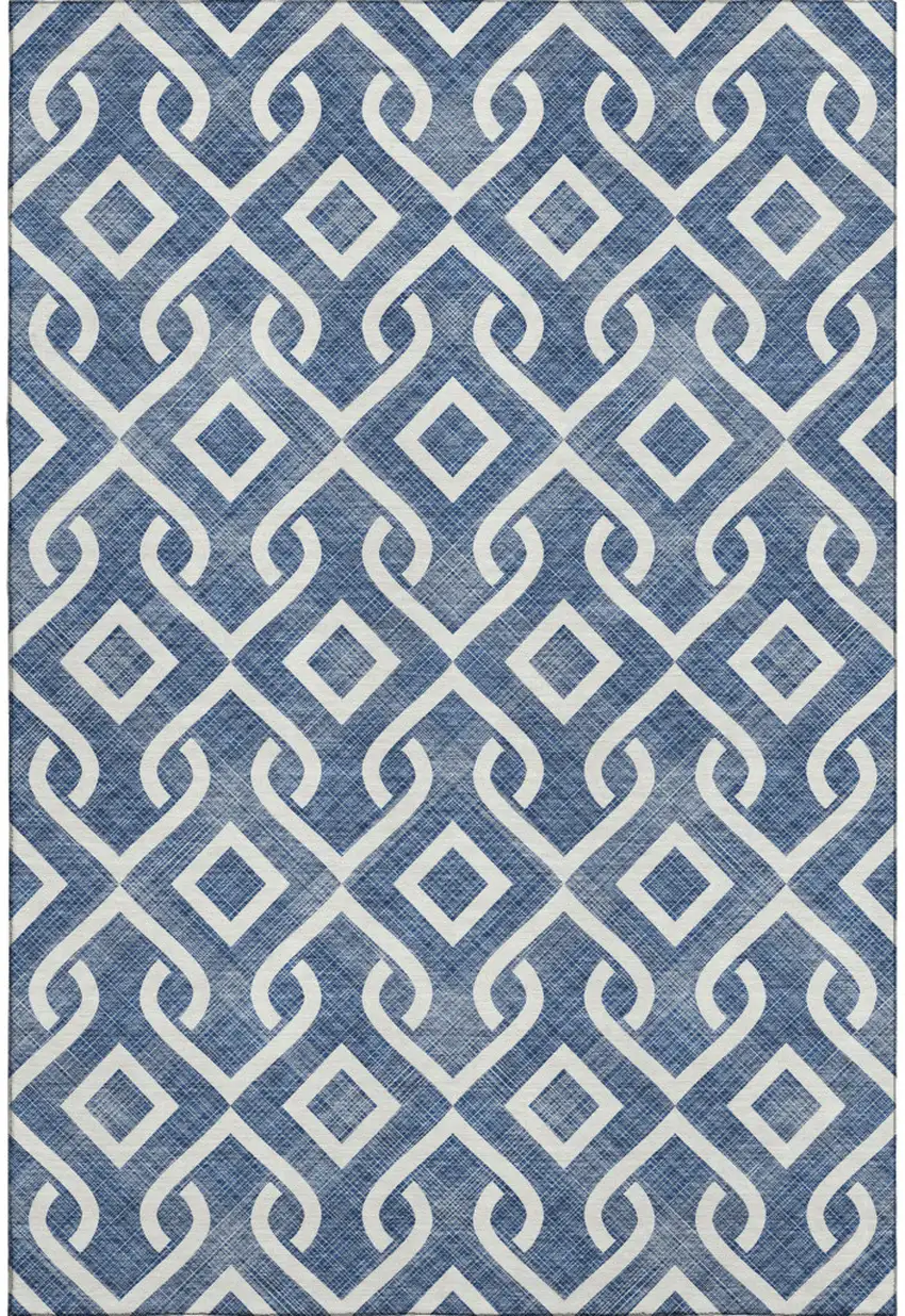 Navy Blue And Ivory Geometric Washable Area Rug With UV Protection Photo 1