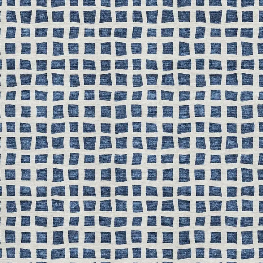 Navy Blue And Ivory Geometric Washable Area Rug With UV Protection Photo 3