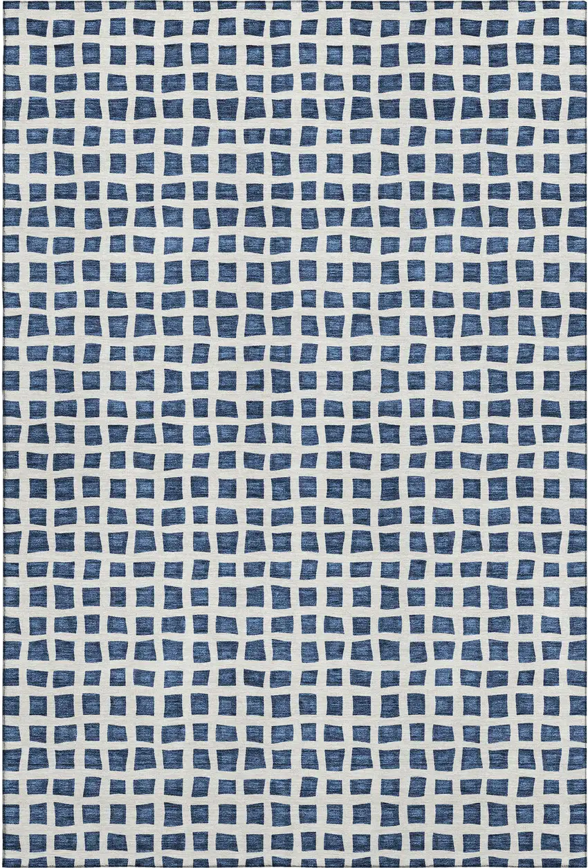 Navy Blue And Ivory Geometric Washable Area Rug With UV Protection Photo 1