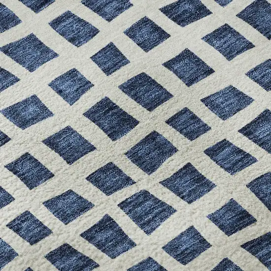 Navy Blue And Ivory Geometric Washable Area Rug With UV Protection Photo 9