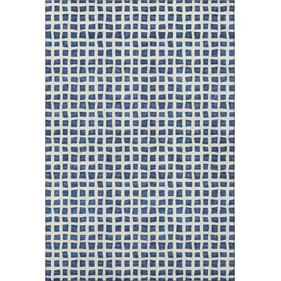 Navy Blue And Ivory Geometric Washable Area Rug With UV Protection Photo 3