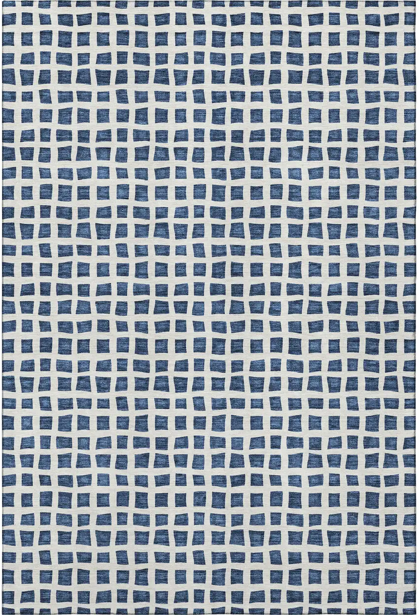 Navy Blue And Ivory Geometric Washable Area Rug With UV Protection Photo 3