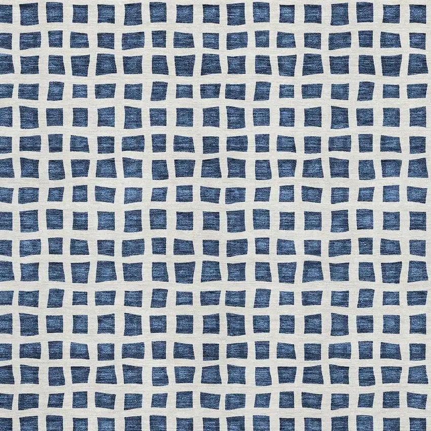 Navy Blue And Ivory Geometric Washable Area Rug With UV Protection Photo 3