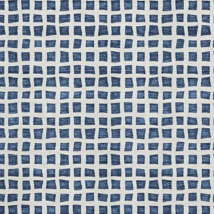 Navy Blue And Ivory Geometric Washable Area Rug With UV Protection Photo 3