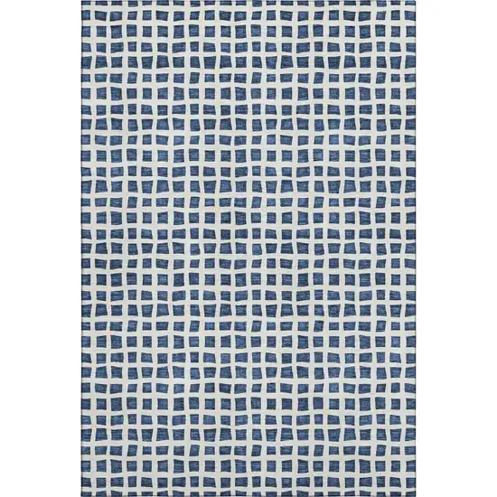 Navy Blue And Ivory Geometric Washable Area Rug With UV Protection Photo 1