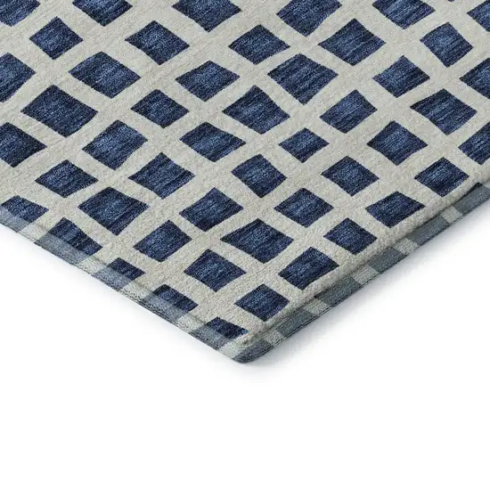 Navy Blue And Ivory Geometric Washable Area Rug With UV Protection Photo 8