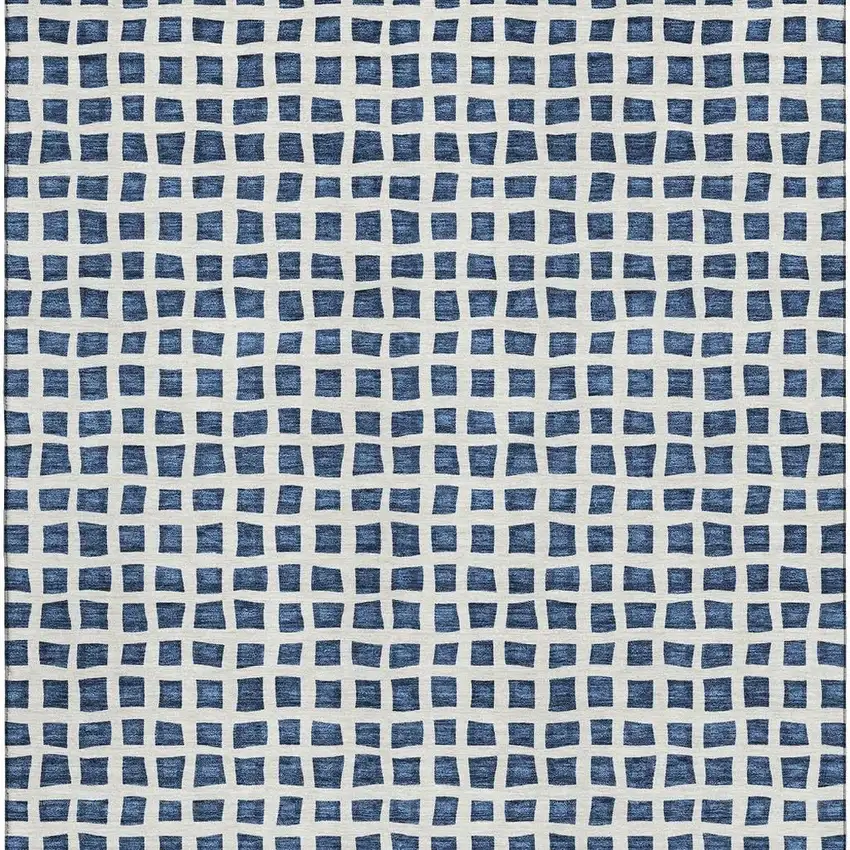 Navy Blue And Ivory Geometric Washable Area Rug With UV Protection Photo 4