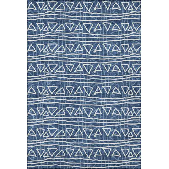 Navy Blue And Ivory Geometric Washable Area Rug With UV Protection Photo 4