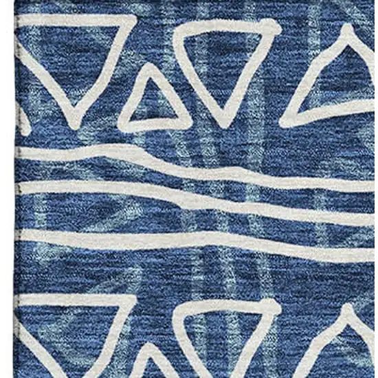 Navy Blue And Ivory Geometric Washable Area Rug With UV Protection Photo 4