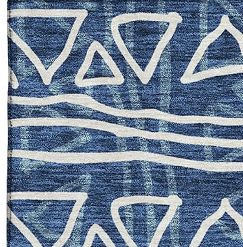 Navy Blue And Ivory Geometric Washable Area Rug With UV Protection Photo 4