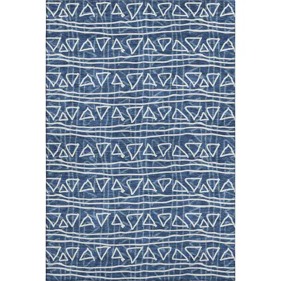 Navy Blue And Ivory Geometric Washable Area Rug With UV Protection Photo 1