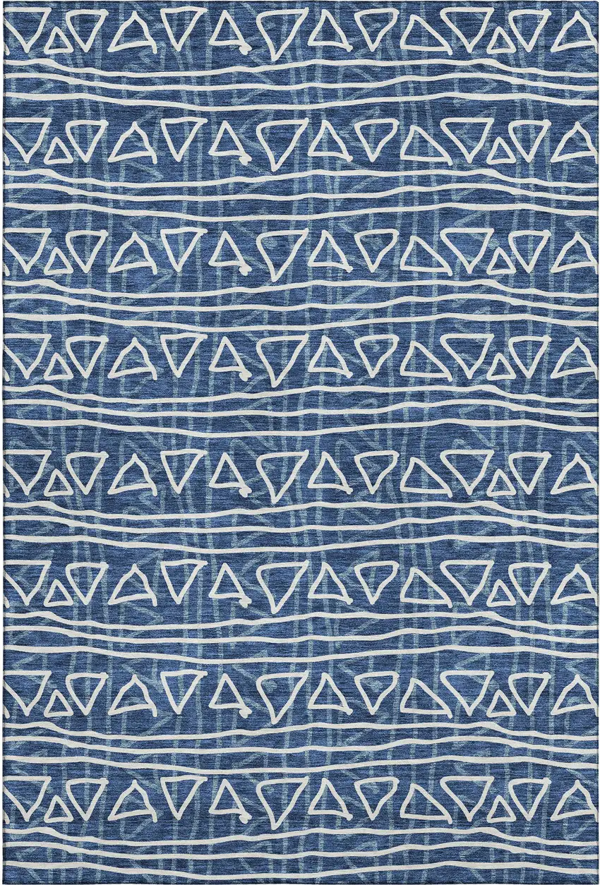 Navy Blue And Ivory Geometric Washable Area Rug With UV Protection Photo 1
