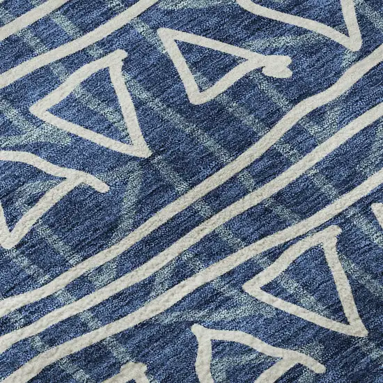 Navy Blue And Ivory Geometric Washable Area Rug With UV Protection Photo 9