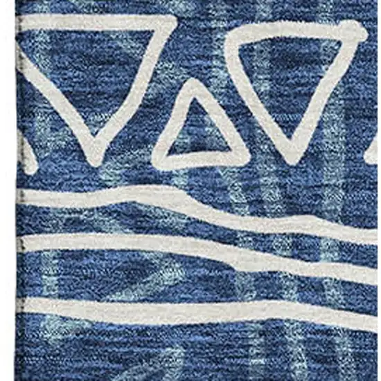 Navy Blue And Ivory Geometric Washable Area Rug With UV Protection Photo 3