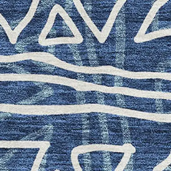 Navy Blue And Ivory Geometric Washable Area Rug With UV Protection Photo 3