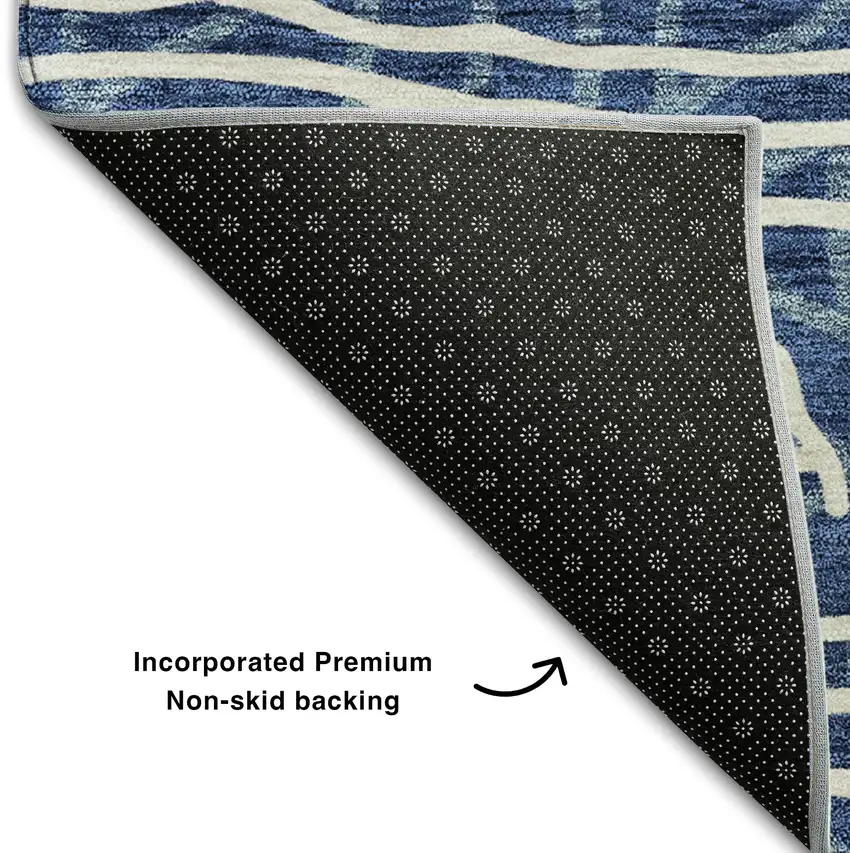 Navy Blue And Ivory Geometric Washable Area Rug With UV Protection Photo 7