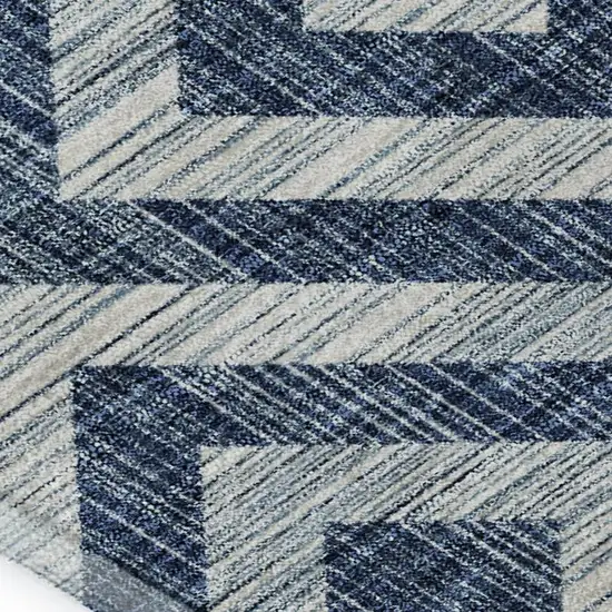 Navy Blue And Ivory Geometric Washable Area Rug With UV Protection Photo 4
