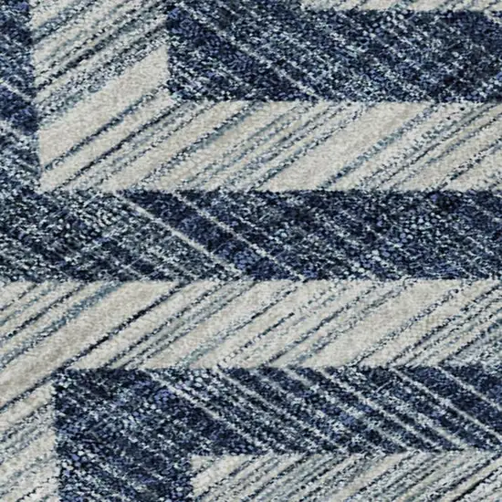Navy Blue And Ivory Geometric Washable Area Rug With UV Protection Photo 3