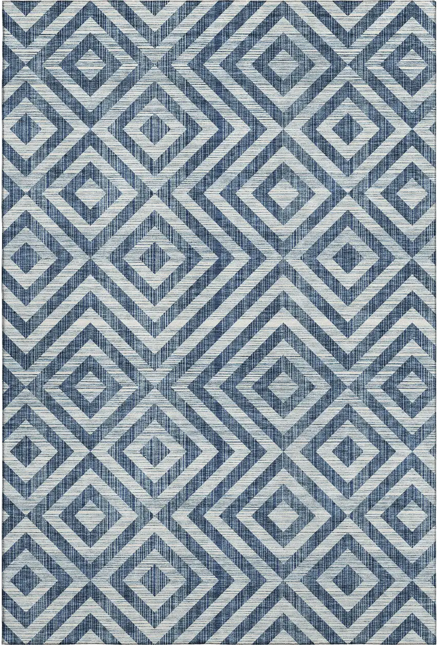 Navy Blue And Ivory Geometric Washable Area Rug With UV Protection Photo 7