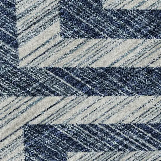 Navy Blue And Ivory Geometric Washable Area Rug With UV Protection Photo 3