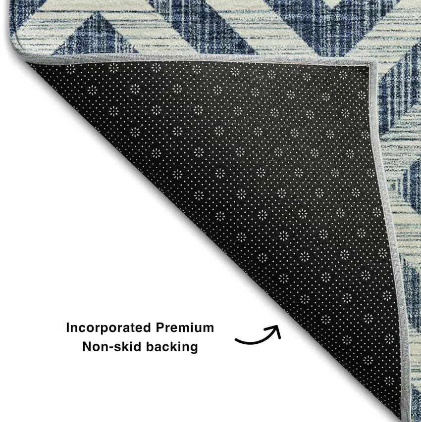 Navy Blue And Ivory Geometric Washable Area Rug With UV Protection Photo 7
