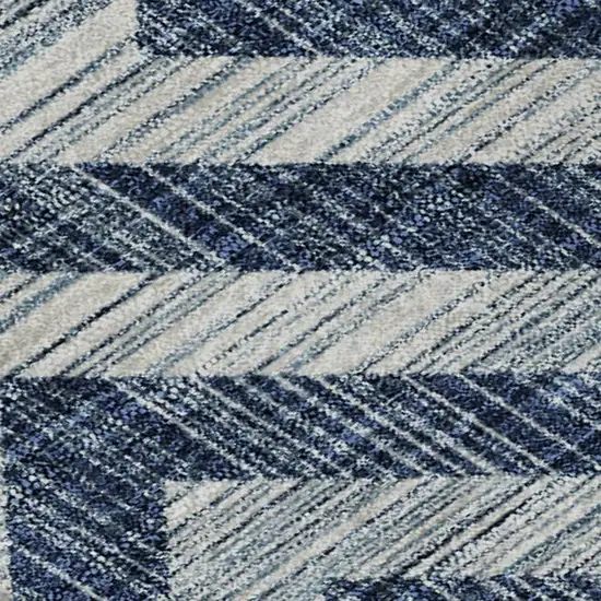 Navy Blue And Ivory Geometric Washable Area Rug With UV Protection Photo 3