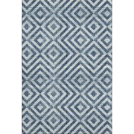 Navy Blue And Ivory Geometric Washable Area Rug With UV Protection Photo 6