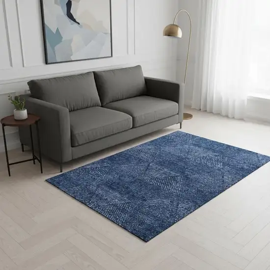 Navy Blue And Ivory Geometric Washable Area Rug With UV Protection Photo 2