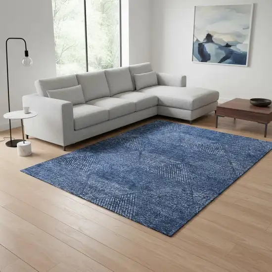 Navy Blue And Ivory Geometric Washable Area Rug With UV Protection Photo 2