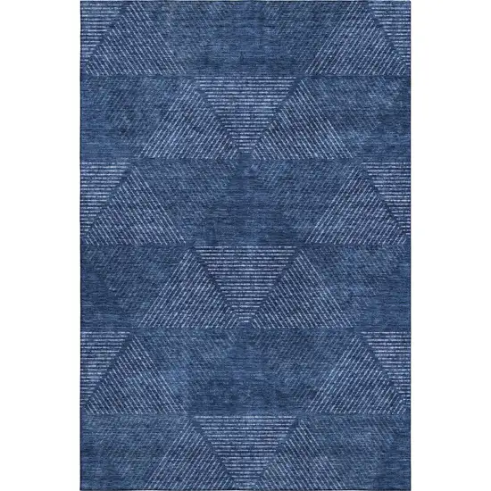 Navy Blue And Ivory Geometric Washable Area Rug With UV Protection Photo 1