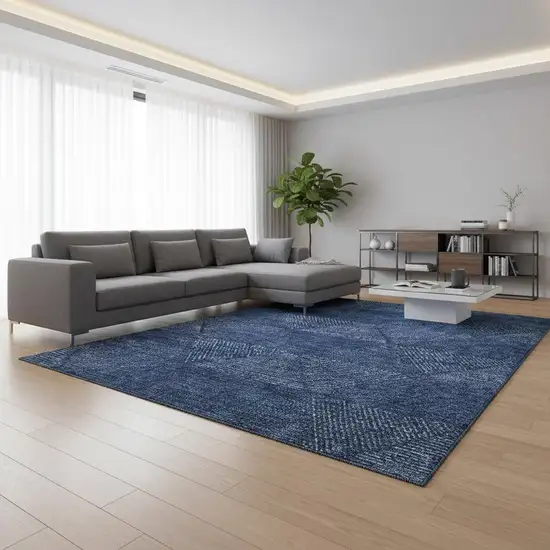 Navy Blue And Ivory Geometric Washable Area Rug With UV Protection Photo 2