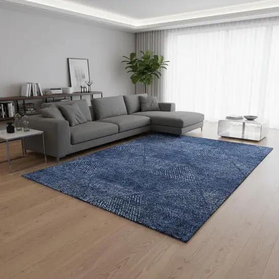 Navy Blue And Ivory Geometric Washable Area Rug With UV Protection Photo 2