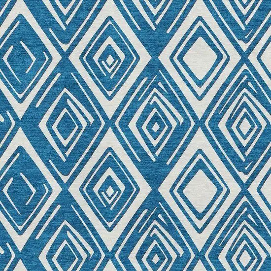 Navy Blue And Ivory Geometric Washable Area Rug With UV Protection Photo 4