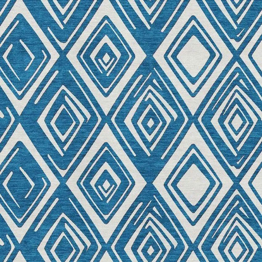 Navy Blue And Ivory Geometric Washable Area Rug With UV Protection Photo 4