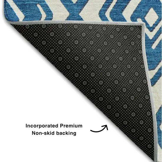 Navy Blue And Ivory Geometric Washable Area Rug With UV Protection Photo 8