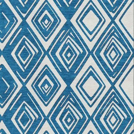 Navy Blue And Ivory Geometric Washable Area Rug With UV Protection Photo 4