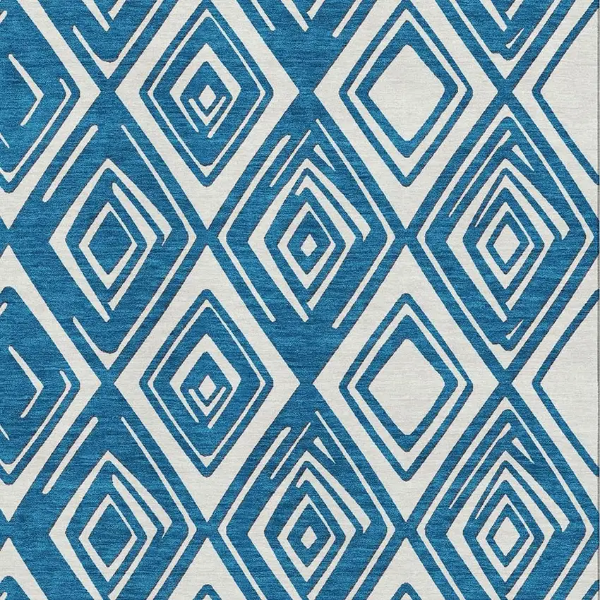 Navy Blue And Ivory Geometric Washable Area Rug With UV Protection Photo 4