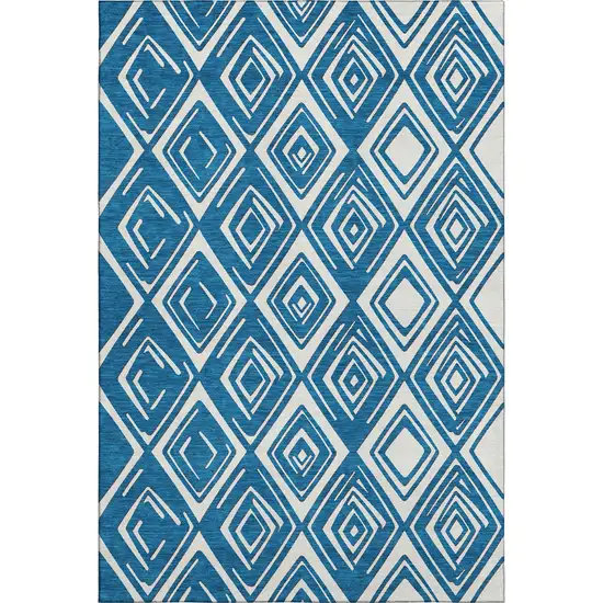 Navy Blue And Ivory Geometric Washable Area Rug With UV Protection Photo 2