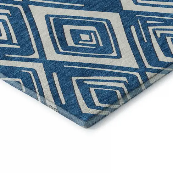 Navy Blue And Ivory Geometric Washable Area Rug With UV Protection Photo 9