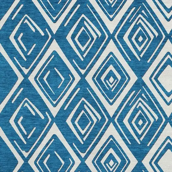 Navy Blue And Ivory Geometric Washable Area Rug With UV Protection Photo 4