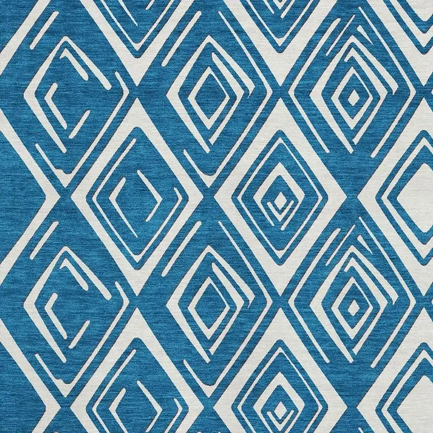 Navy Blue And Ivory Geometric Washable Area Rug With UV Protection Photo 4