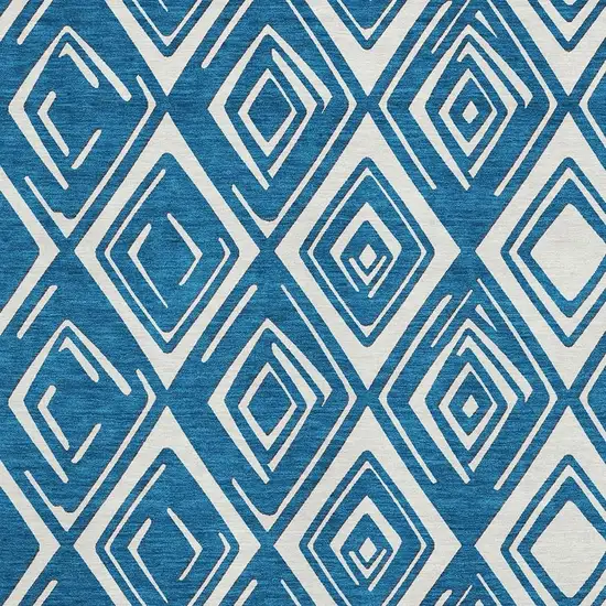 Navy Blue And Ivory Geometric Washable Area Rug With UV Protection Photo 4