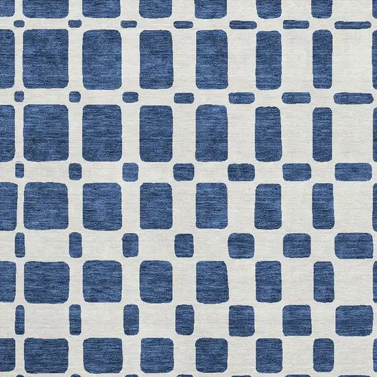 Navy Blue And Ivory Geometric Washable Area Rug With UV Protection Photo 3