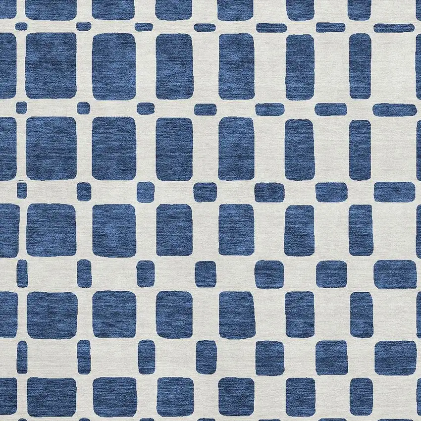 Navy Blue And Ivory Geometric Washable Area Rug With UV Protection Photo 3