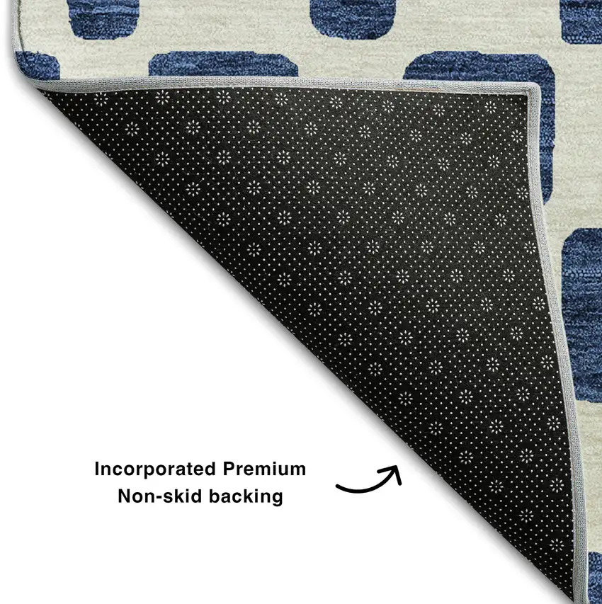 Navy Blue And Ivory Geometric Washable Area Rug With UV Protection Photo 7