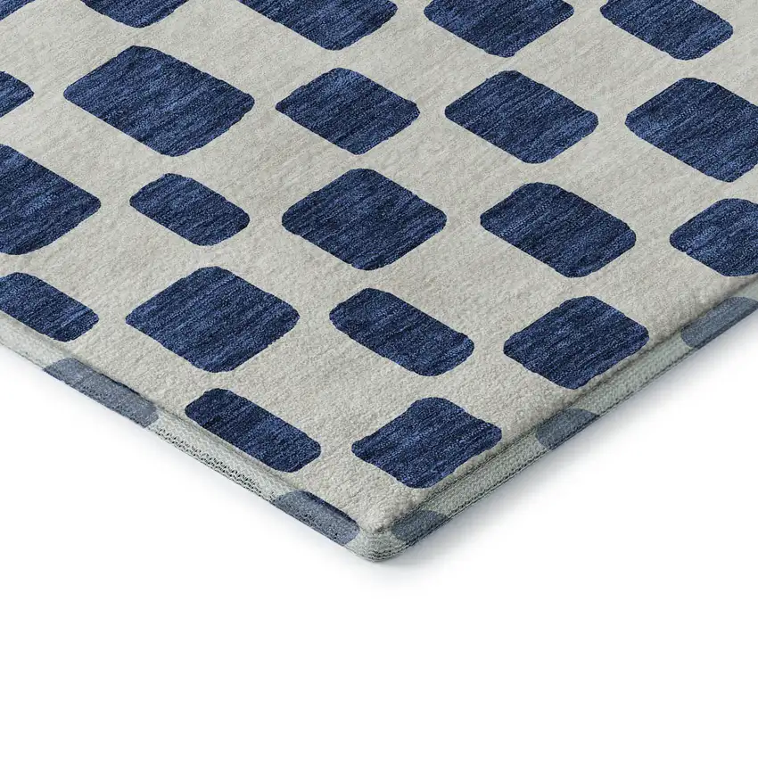 Navy Blue And Ivory Geometric Washable Area Rug With UV Protection Photo 8