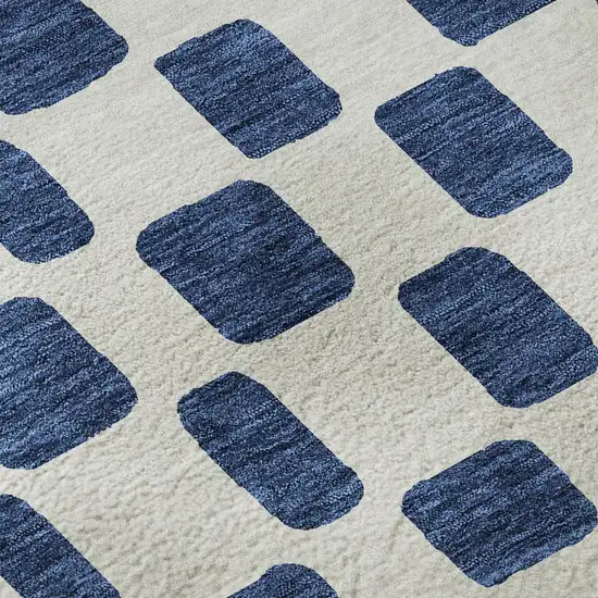 Navy Blue And Ivory Geometric Washable Area Rug With UV Protection Photo 7