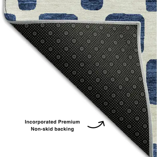 Navy Blue And Ivory Geometric Washable Area Rug With UV Protection Photo 6